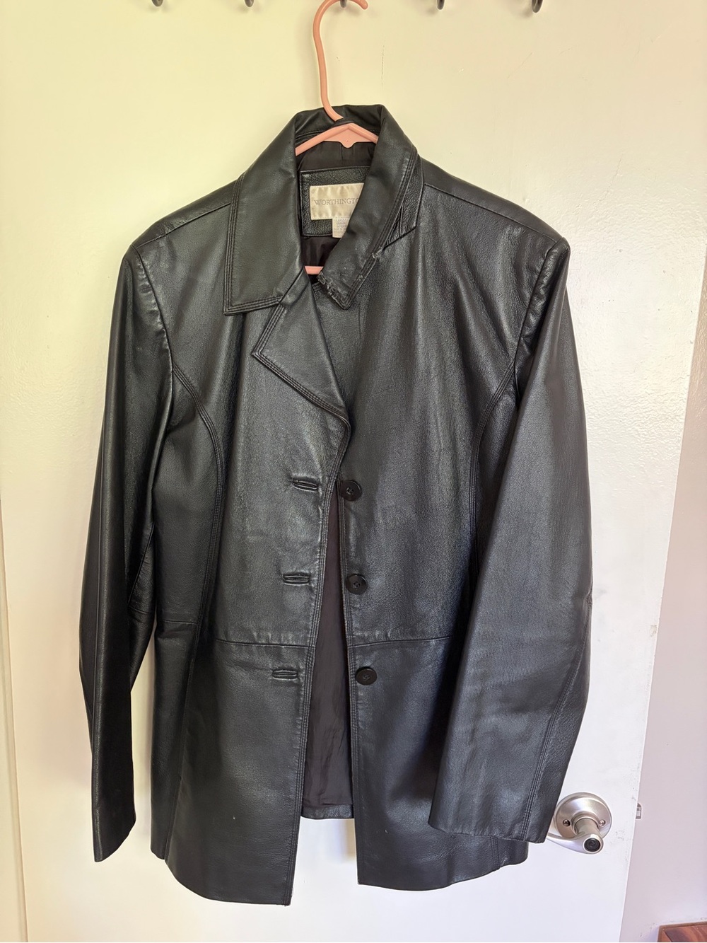 Worthington Black Leather Trench Coat